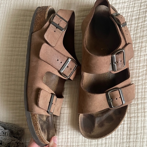 Birkenstock Milano Leather Sandals Sz 43 brown leather strap on sandals - Picture 6 of 12